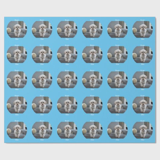 Gepersonaliseerde Foto Twee lijnen Tekst Aangepast Cadeaupapier (Vlak)