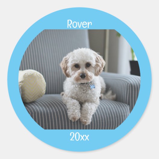 Gepersonaliseerde Foto Twee lijnen Tekst Aangepast Ronde Sticker (Voorkant)