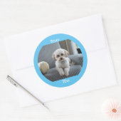 Gepersonaliseerde Foto Twee lijnen Tekst Aangepast Ronde Sticker (Envelop)