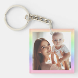 Gepersonaliseerde foto tweezijdige regenboog kleur sleutelhanger