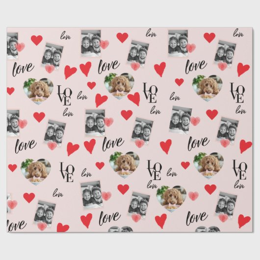 Gepersonaliseerde Foto Valentijns's Roze & Rood Cadeaupapier (Vlak)