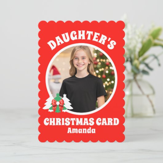 Gepersonaliseerde foto van de dochter Kerstmis Feestdagenkaart (Staand voorkant)