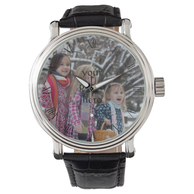 Gepersonaliseerde Foto van de Familie met Roman Nu Horloge (Voorkant)