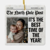 Gepersonaliseerde foto van de kerstkrant keramisch ornament (Voorkant)