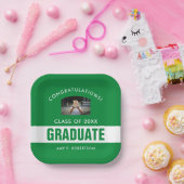 Gepersonaliseerde foto van Groen en Wit Afstuderen Papieren Bordje (Feest)