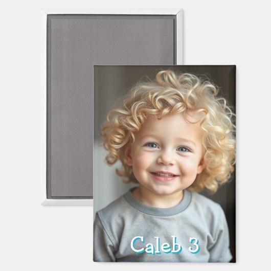Gepersonaliseerde foto van het kind, naam en leeft magneet (Voorkant / Achterkant)