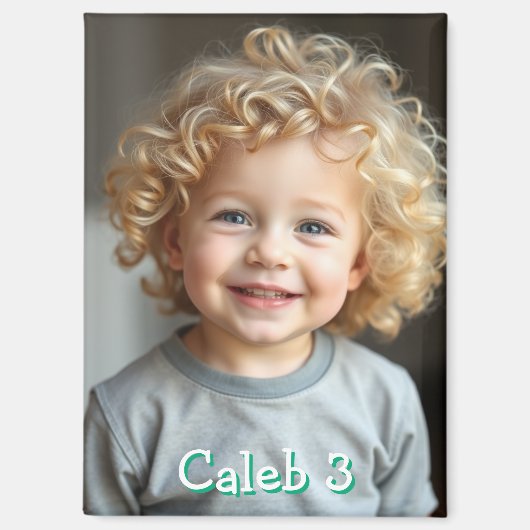 Gepersonaliseerde foto van het kind, naam en leeft magneet (Voorkant)