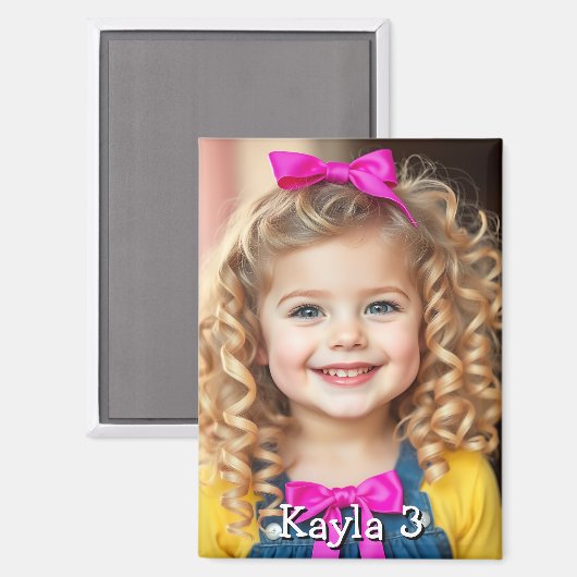 Gepersonaliseerde foto van het kind, naam en leeft magneet (Voorkant / Achterkant)