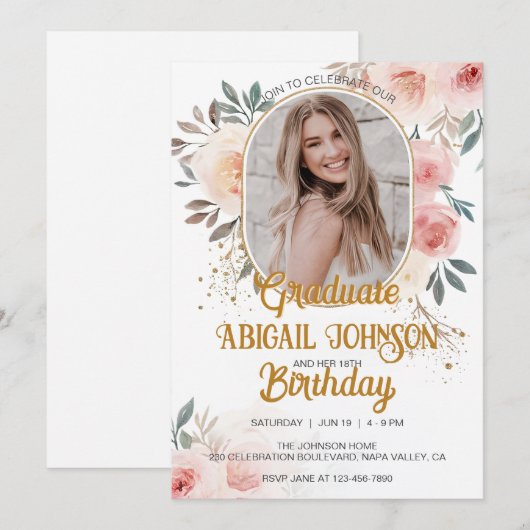 Gepersonaliseerde foto Verjaardag Afstuderen Blush Kaart (Voorkant / Achterkant)