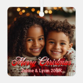 Gepersonaliseerde foto Vrolijke kerstnamen en datu Metalen Ornament (Achterkant)