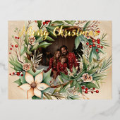 Gepersonaliseerde foto Waterverf Kerstkrans Folie Feestdagen Briefkaart (Voorkant)