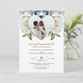 Gepersonaliseerde foto White Roses & Heart Lijst Kaart (Staand voorkant)