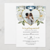 Gepersonaliseerde foto White Roses & Heart Lijst Kaart (Voorkant / Achterkant)