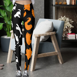 Gepersonaliseerde Foto Wit Zwart Sinaasappel Katte Leggings