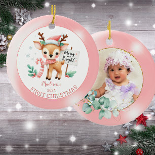 Gepersonaliseerde foto Woodland Herten Kerstmis Keramisch Ornament