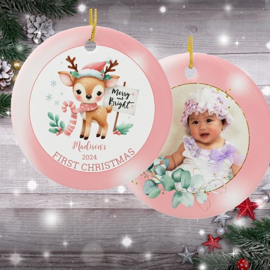 Gepersonaliseerde foto Woodland Herten Kerstmis Keramisch Ornament