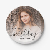 Gepersonaliseerde foto Zwart Script 18e verjaardag Papieren Bordje (Voorkant)