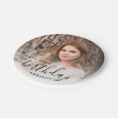 Gepersonaliseerde foto Zwart Script 18e verjaardag Papieren Bordje (Gekanteld)