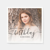 Gepersonaliseerde foto Zwart Script 18e verjaardag Servet (Voorkant)
