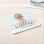 Gepersonaliseerde Foto Zwart Script 50e verjaardag Kartonnen Onderzetters (Schuin)