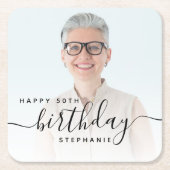 Gepersonaliseerde Foto Zwart Script 50e verjaardag Kartonnen Onderzetters (Voorkant)