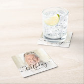 Gepersonaliseerde Foto Zwart Script 80e verjaardag Kartonnen Onderzetters (Insitu)