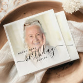 Gepersonaliseerde Foto Zwart Script 80e verjaardag Servet