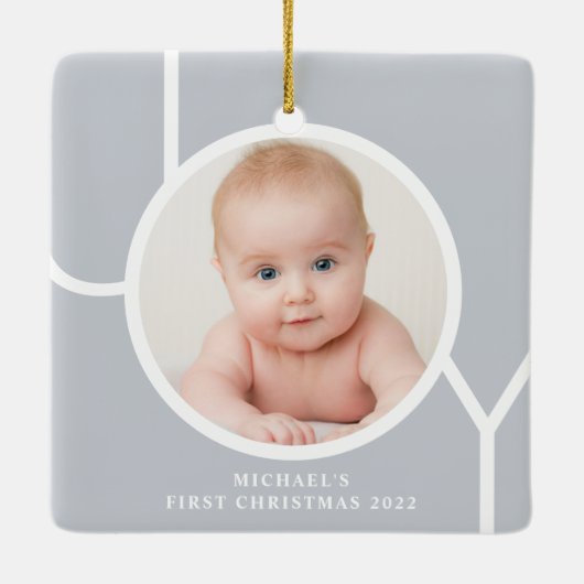 Gepersonaliseerde fotobaby's eerste kerstfeest keramisch ornament (Achterkant)