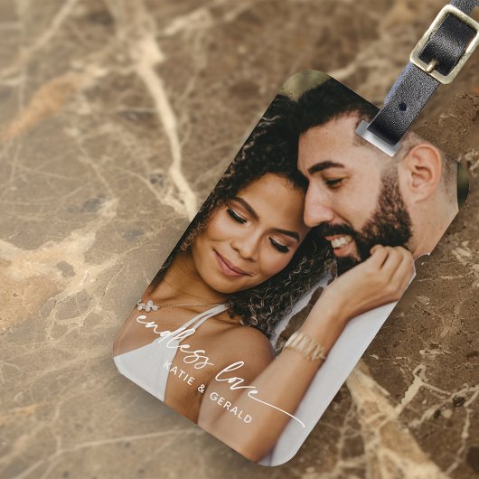 Gepersonaliseerde fotocadeau voor moderne eindeloz bagagelabel