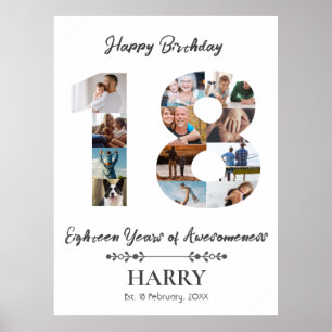 Gepersonaliseerde fotocollage 18e verjaardag poster
