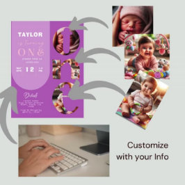 Gepersonaliseerde Fotocollage 1e Verjaardag Uitnod Kaart