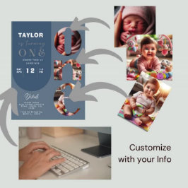 Gepersonaliseerde Fotocollage 1e Verjaardag Uitnod Kaart