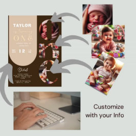 Gepersonaliseerde Fotocollage 1e Verjaardag Uitnod Kaart