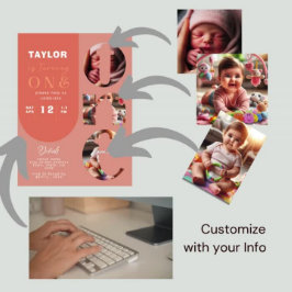 Gepersonaliseerde Fotocollage 1e Verjaardag Uitnod Kaart