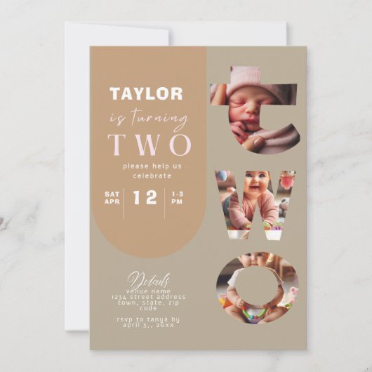 Gepersonaliseerde fotocollage 2e verjaardag uitnod kaart (Voorkant)