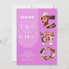 Gepersonaliseerde fotocollage 2e verjaardag uitnod kaart