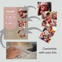 Gepersonaliseerde fotocollage 2e verjaardag uitnod kaart