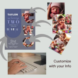 Gepersonaliseerde fotocollage 2e verjaardag uitnod kaart