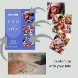 Gepersonaliseerde fotocollage 2e verjaardag uitnod kaart