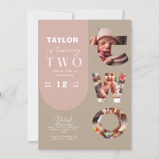 Gepersonaliseerde fotocollage 2e verjaardag uitnod kaart (Voorkant)