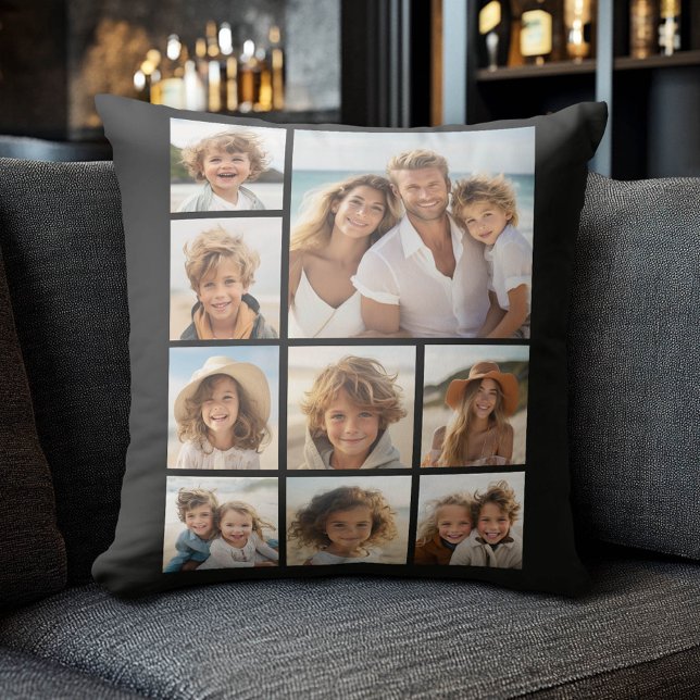 Gepersonaliseerde fotocollage - 9 foto's zwart kussen (Custom Photo Collage Pillow)