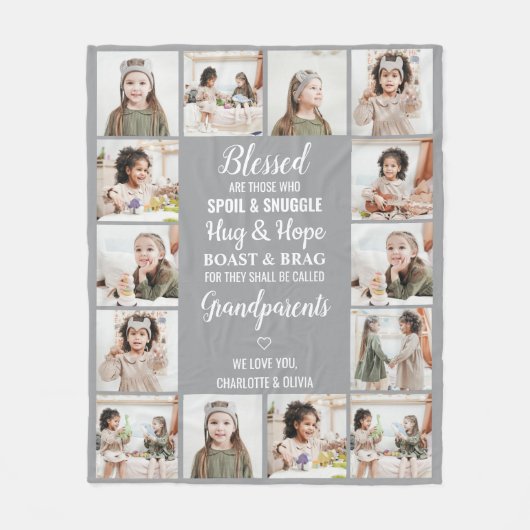 Gepersonaliseerde Fotocollage Grootouders Fleece Deken (Voorkant)