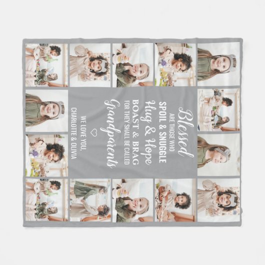 Gepersonaliseerde Fotocollage Grootouders Fleece Deken (Voorkant (Horizontaal))