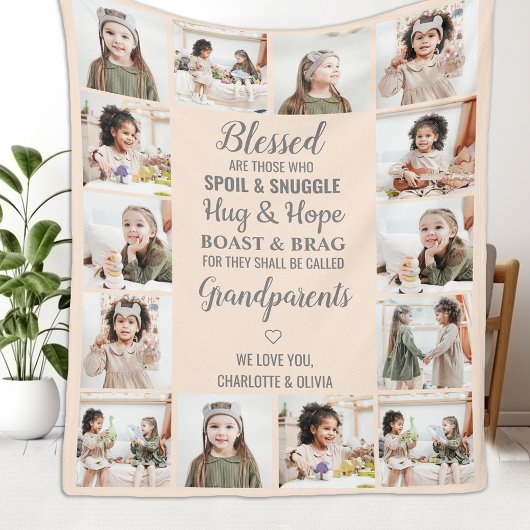 Gepersonaliseerde Fotocollage Grootouders Fleece Deken