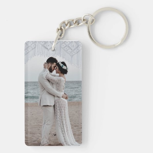 Gepersonaliseerde fotocollage met aangepaste tekst sleutelhanger (achterkant)