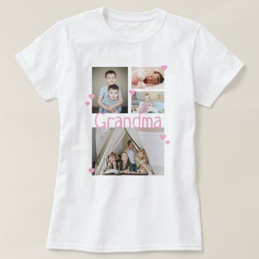 Gepersonaliseerde fotocollage met harten t-shirt (Design voorkant)