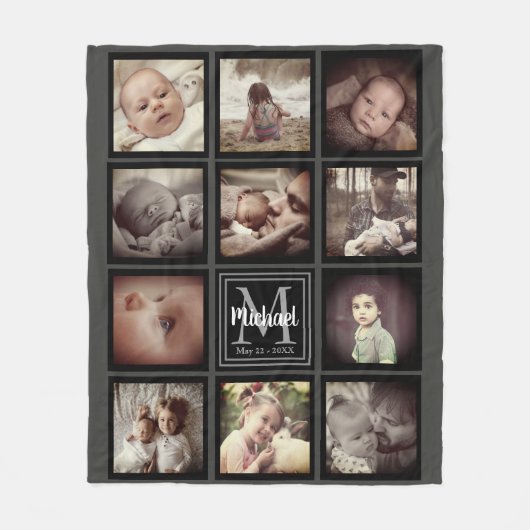 Gepersonaliseerde fotocollage monogram initiaal fleece deken (Voorkant)