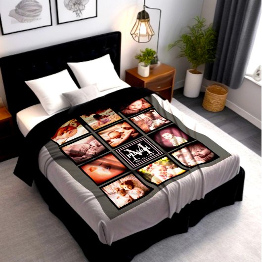 Gepersonaliseerde fotocollage monogram initiaal fleece deken