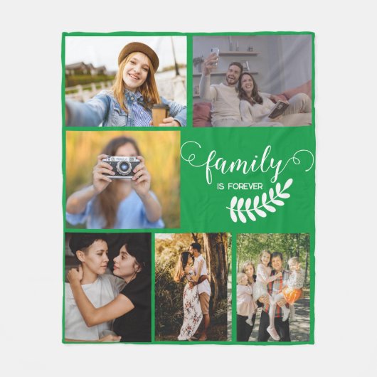 Gepersonaliseerde fotocollage, mooie familie groen fleece deken (Voorkant)