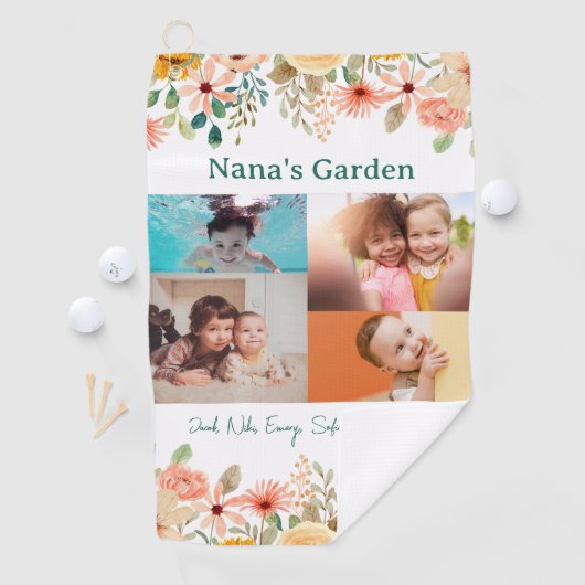 Gepersonaliseerde fotocollage Nana oma's tuin Golfhanddoek (Insitu)